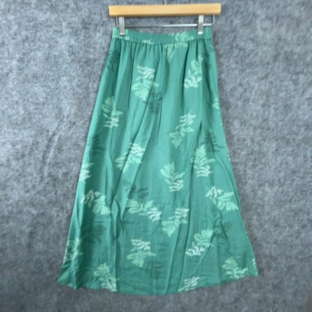 Blair Maxi Skirt Womens Small Green Fern Leaves Graphic Office Elastic Waist